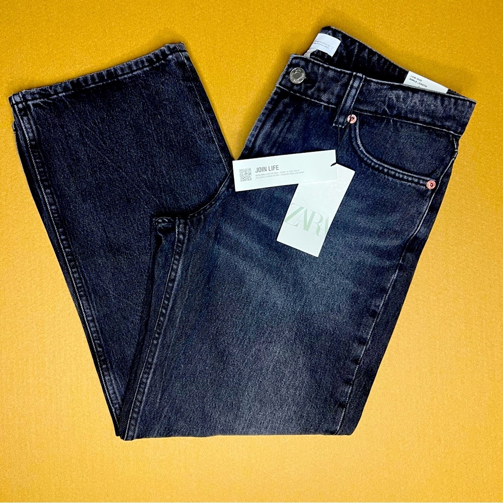 ZARA The Indie Pant Low Rise Ankle Length Size 8 Black Light Wash Jeans